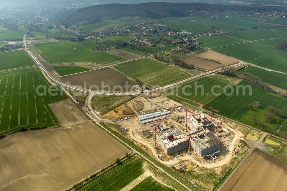 Obernkirchen from above - Construction site on the hospital grounds to build a new hospital for the total Schaumburg district of Upper churches in Lower Saxony