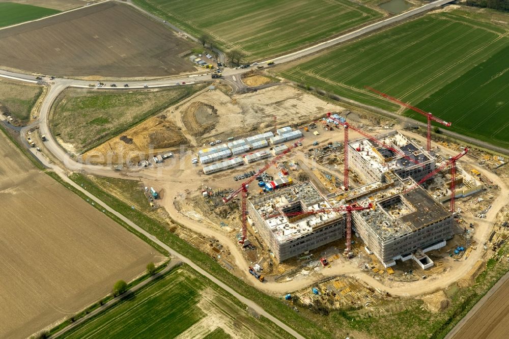 Obernkirchen from the bird's eye view: Construction site on the hospital grounds to build a new hospital for the total Schaumburg district of Upper churches in Lower Saxony