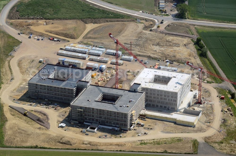 Obernkirchen from the bird's eye view: Construction site on the hospital grounds to build a new hospital for the total Schaumburg district of Upper churches in Lower Saxony