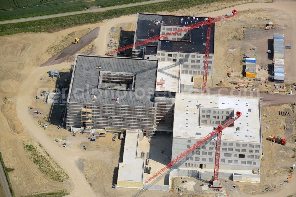 Obernkirchen from above - Construction site on the hospital grounds to build a new hospital for the total Schaumburg district of Upper churches in Lower Saxony