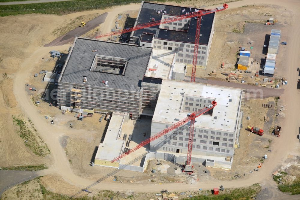 Obernkirchen from the bird's eye view: Construction site on the hospital grounds to build a new hospital for the total Schaumburg district of Upper churches in Lower Saxony