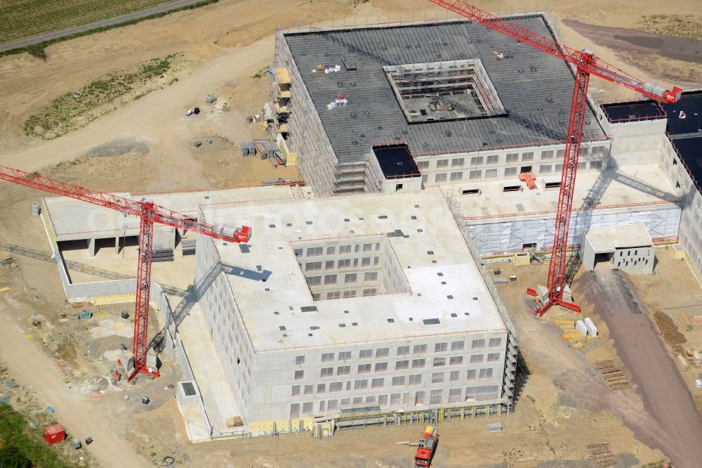 Obernkirchen from the bird's eye view: Construction site on the hospital grounds to build a new hospital for the total Schaumburg district of Upper churches in Lower Saxony