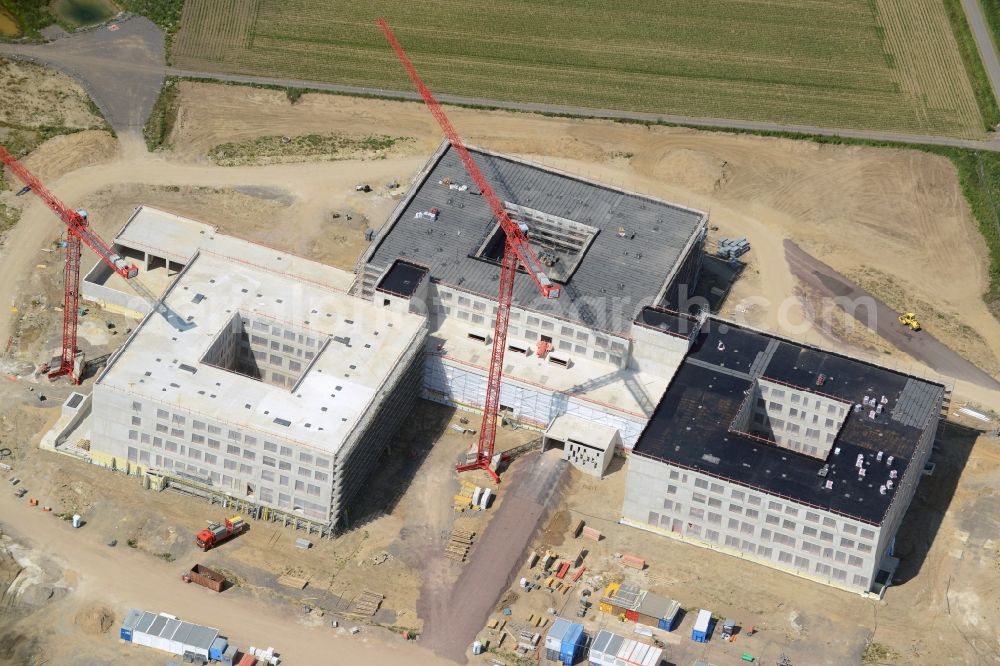 Obernkirchen from above - Construction site on the hospital grounds to build a new hospital for the total Schaumburg district of Upper churches in Lower Saxony