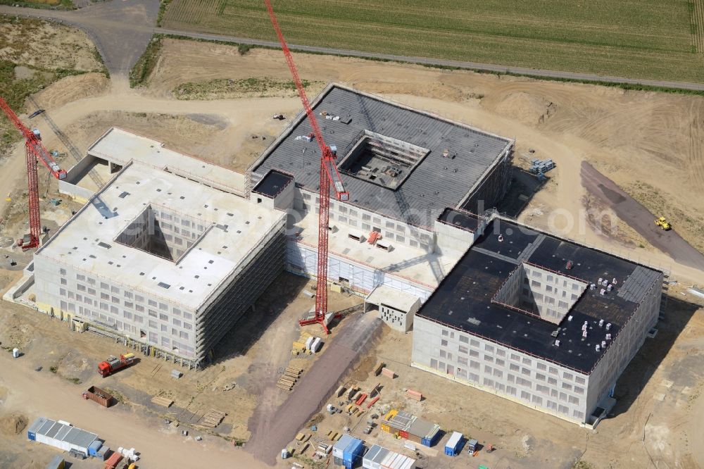 Obernkirchen from the bird's eye view: Construction site on the hospital grounds to build a new hospital for the total Schaumburg district of Upper churches in Lower Saxony