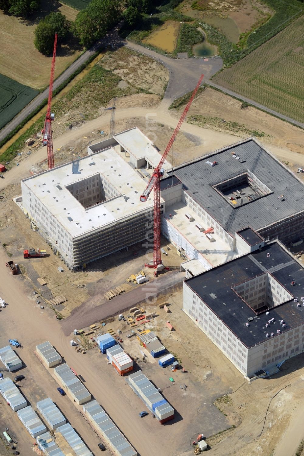 Aerial image Obernkirchen - Construction site on the hospital grounds to build a new hospital for the total Schaumburg district of Upper churches in Lower Saxony