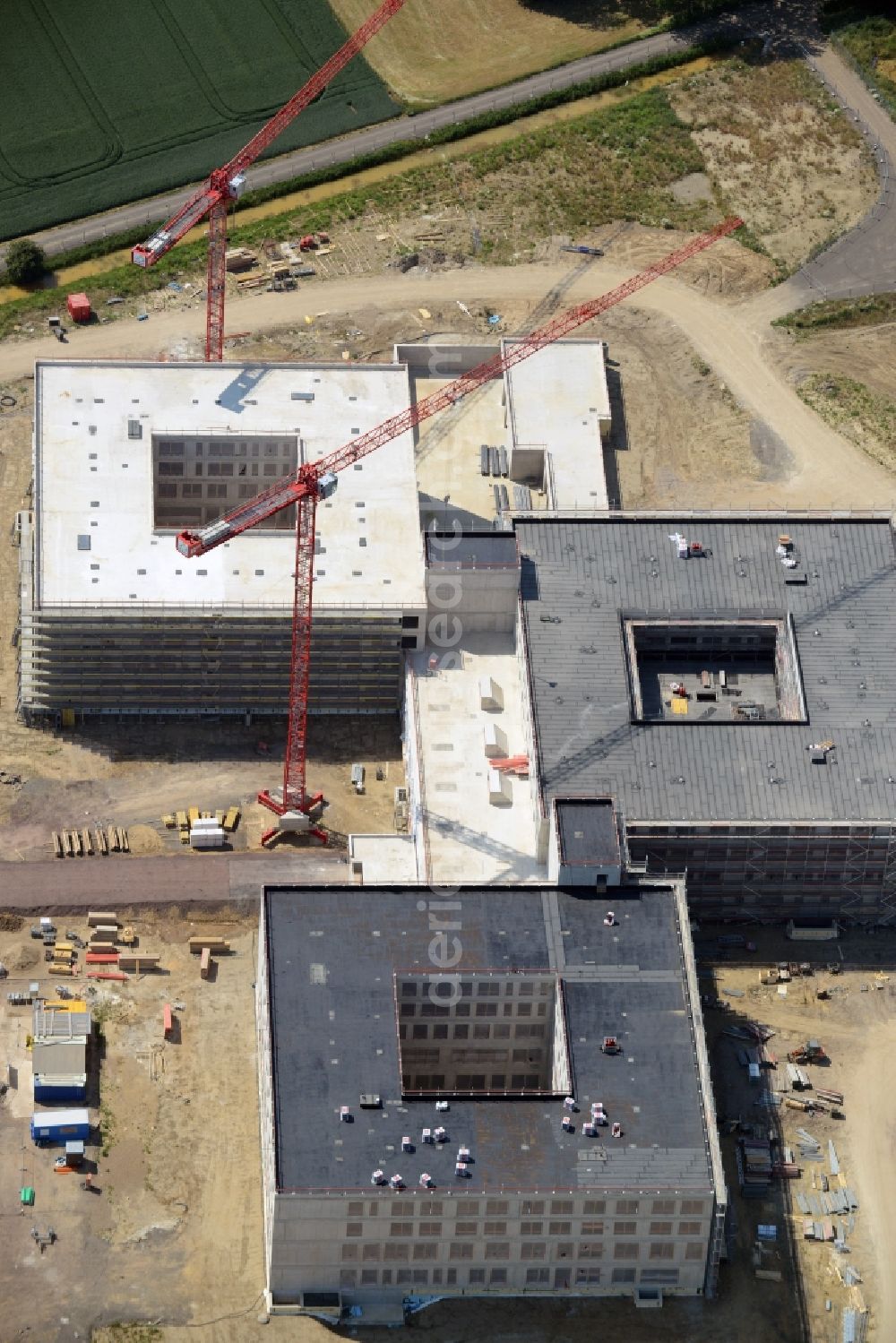 Aerial photograph Obernkirchen - Construction site on the hospital grounds to build a new hospital for the total Schaumburg district of Upper churches in Lower Saxony