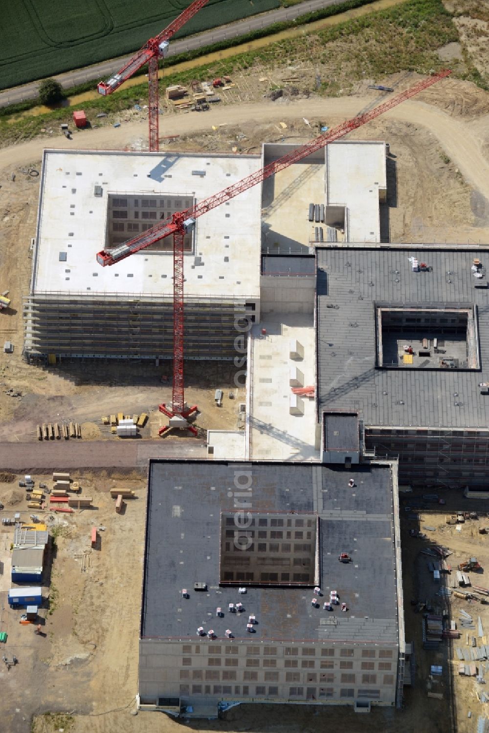 Obernkirchen from above - Construction site on the hospital grounds to build a new hospital for the total Schaumburg district of Upper churches in Lower Saxony