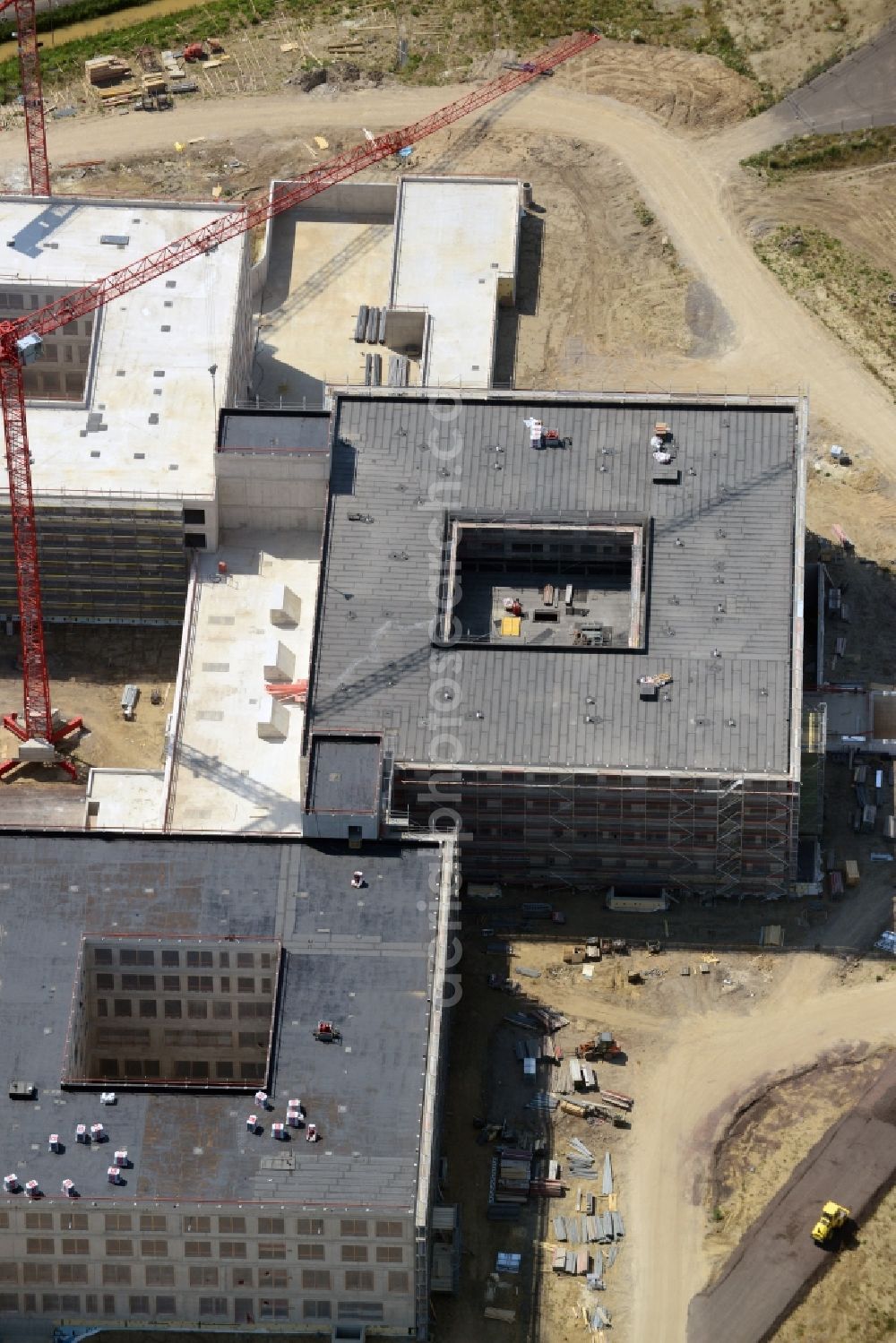 Obernkirchen from the bird's eye view: Construction site on the hospital grounds to build a new hospital for the total Schaumburg district of Upper churches in Lower Saxony