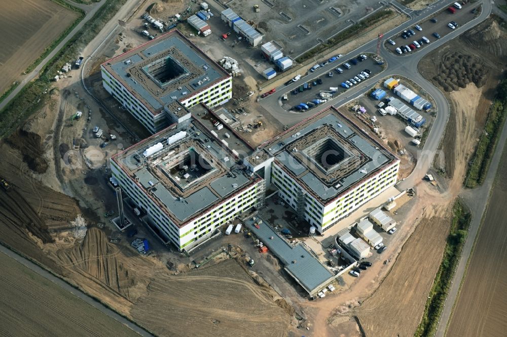 Obernkirchen from the bird's eye view: Construction site on the hospital grounds to build a new hospital for the total Schaumburg district of Upper churches in Lower Saxony