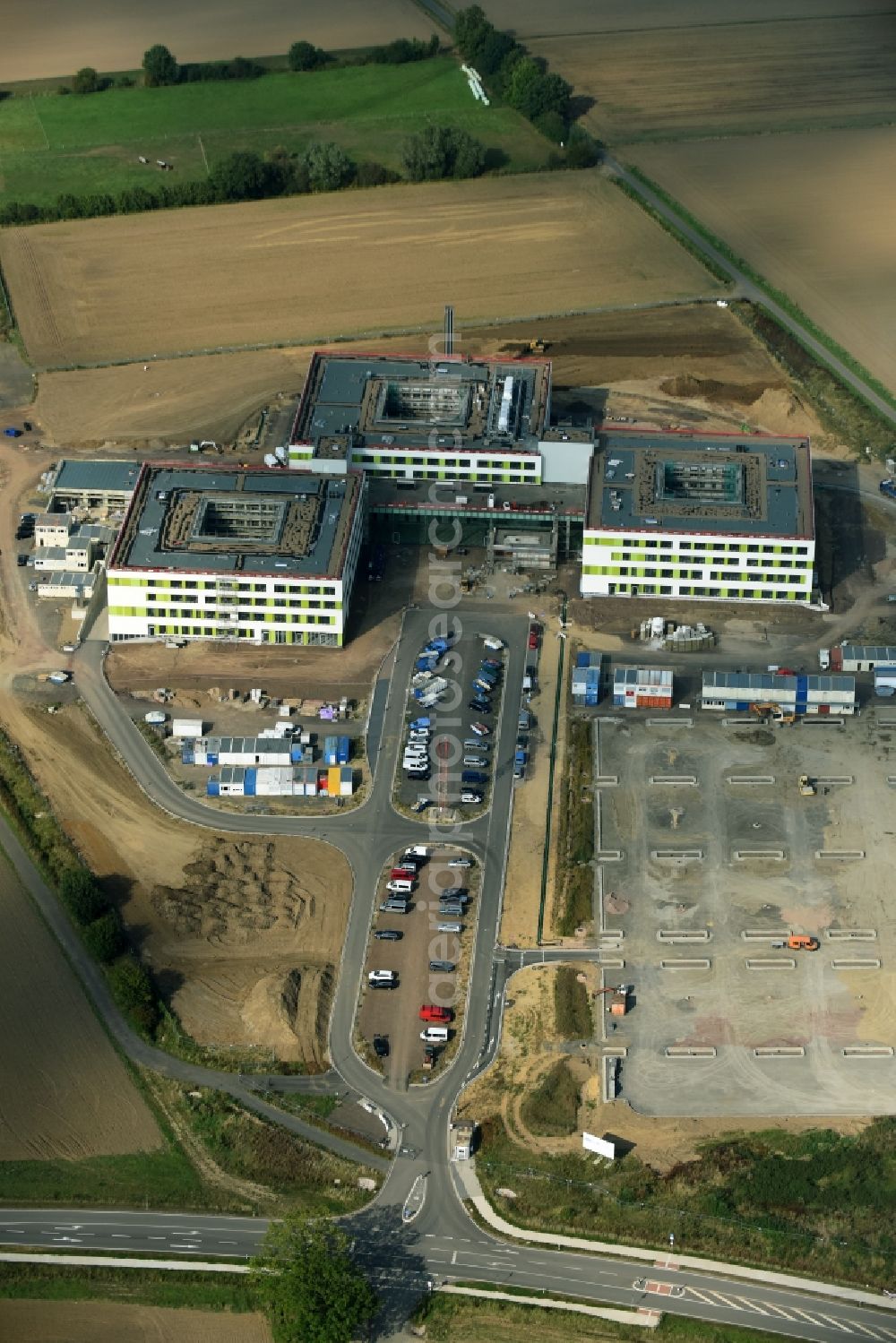 Aerial photograph Obernkirchen - Construction site on the hospital grounds to build a new hospital for the total Schaumburg district of Upper churches in Lower Saxony