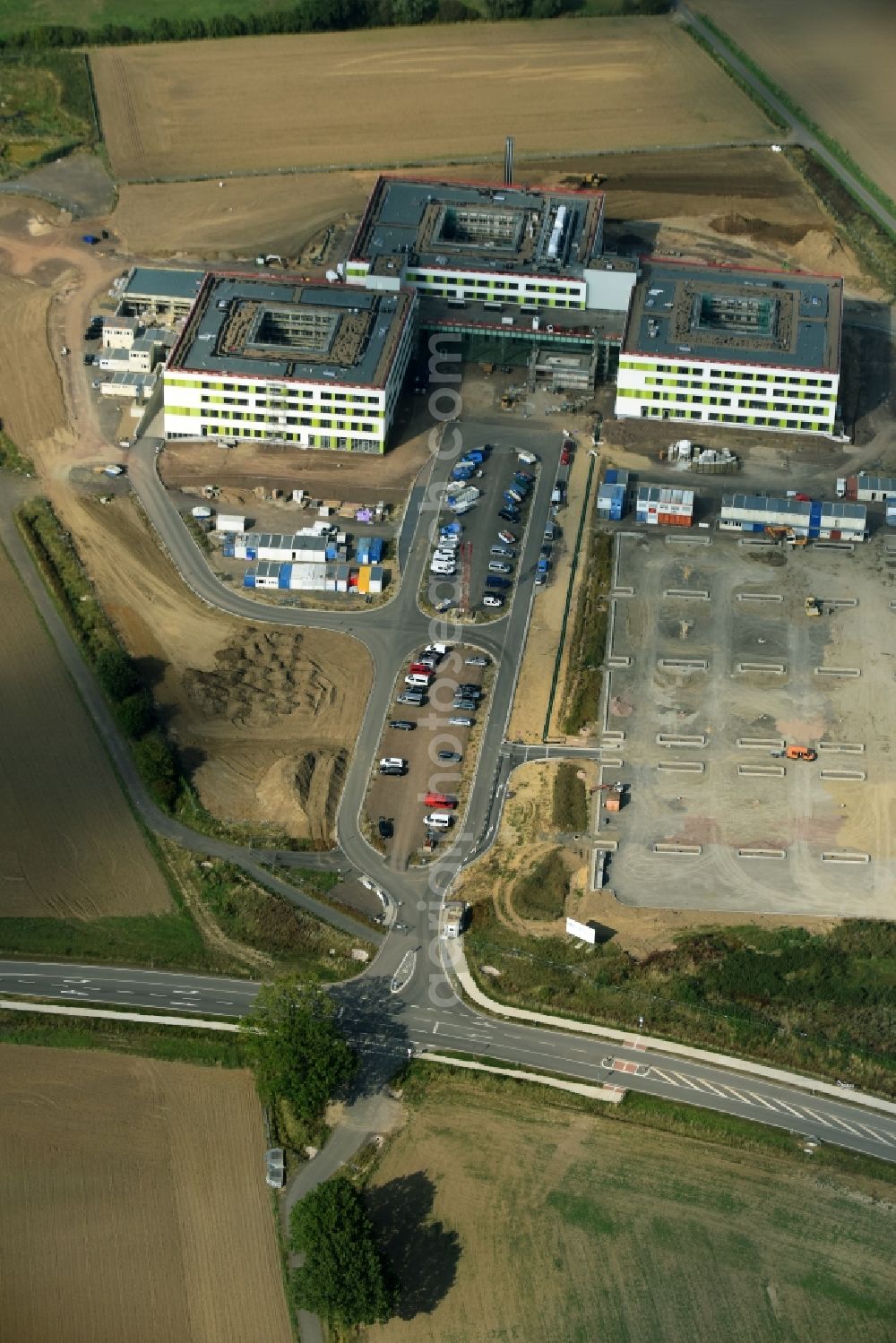 Obernkirchen from above - Construction site on the hospital grounds to build a new hospital for the total Schaumburg district of Upper churches in Lower Saxony