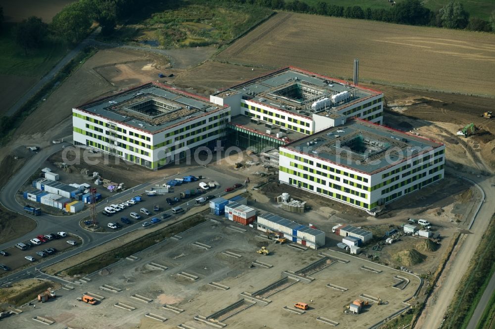 Obernkirchen from above - Construction site on the hospital grounds to build a new hospital for the total Schaumburg district of Upper churches in Lower Saxony