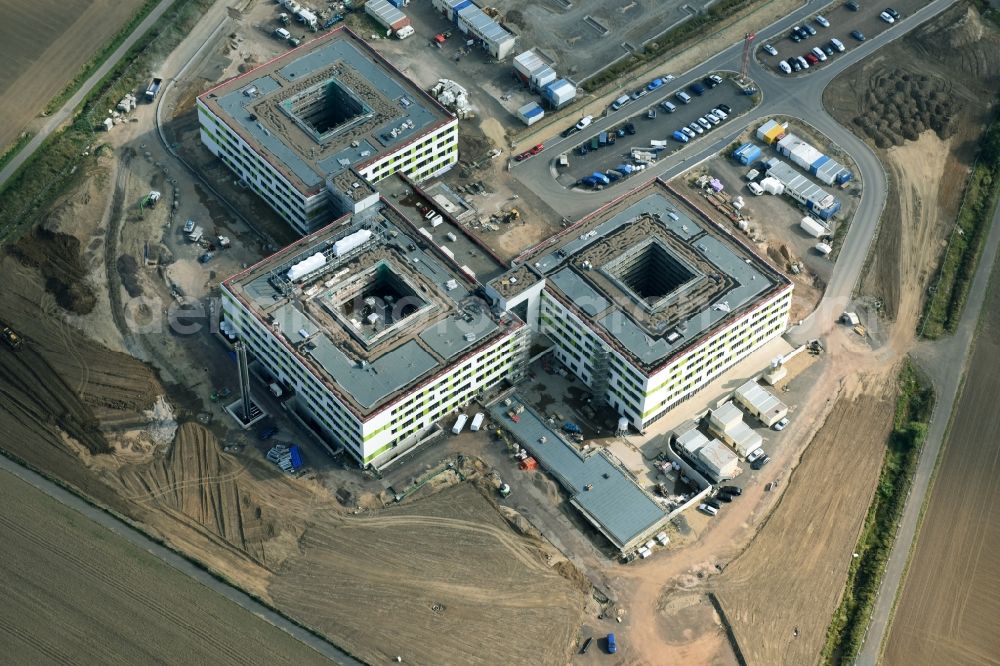 Obernkirchen from the bird's eye view: Construction site on the hospital grounds to build a new hospital for the total Schaumburg district of Upper churches in Lower Saxony