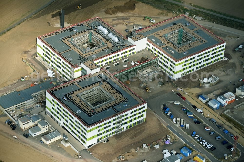 Obernkirchen from above - Construction site on the hospital grounds to build a new hospital for the total Schaumburg district of Upper churches in Lower Saxony