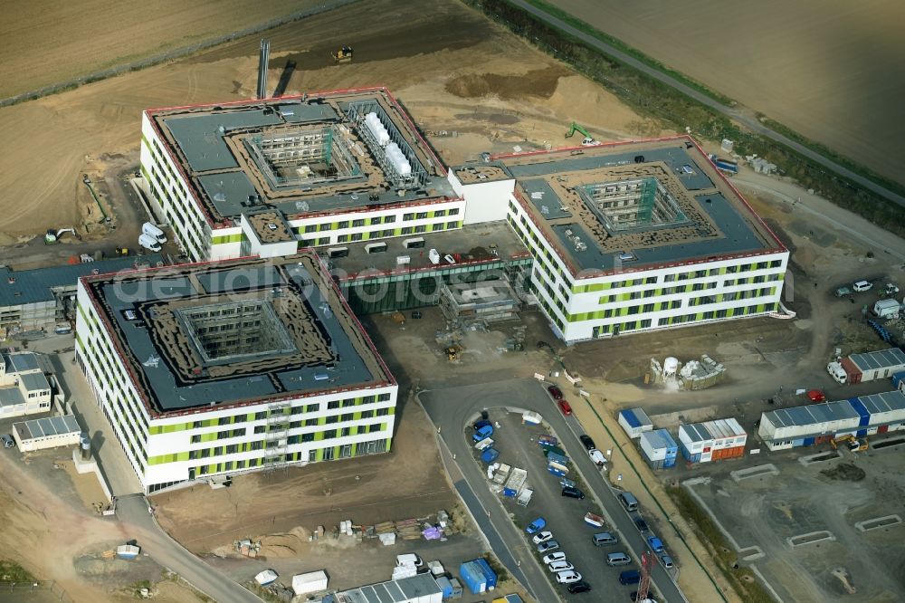 Obernkirchen from the bird's eye view: Construction site on the hospital grounds to build a new hospital for the total Schaumburg district of Upper churches in Lower Saxony