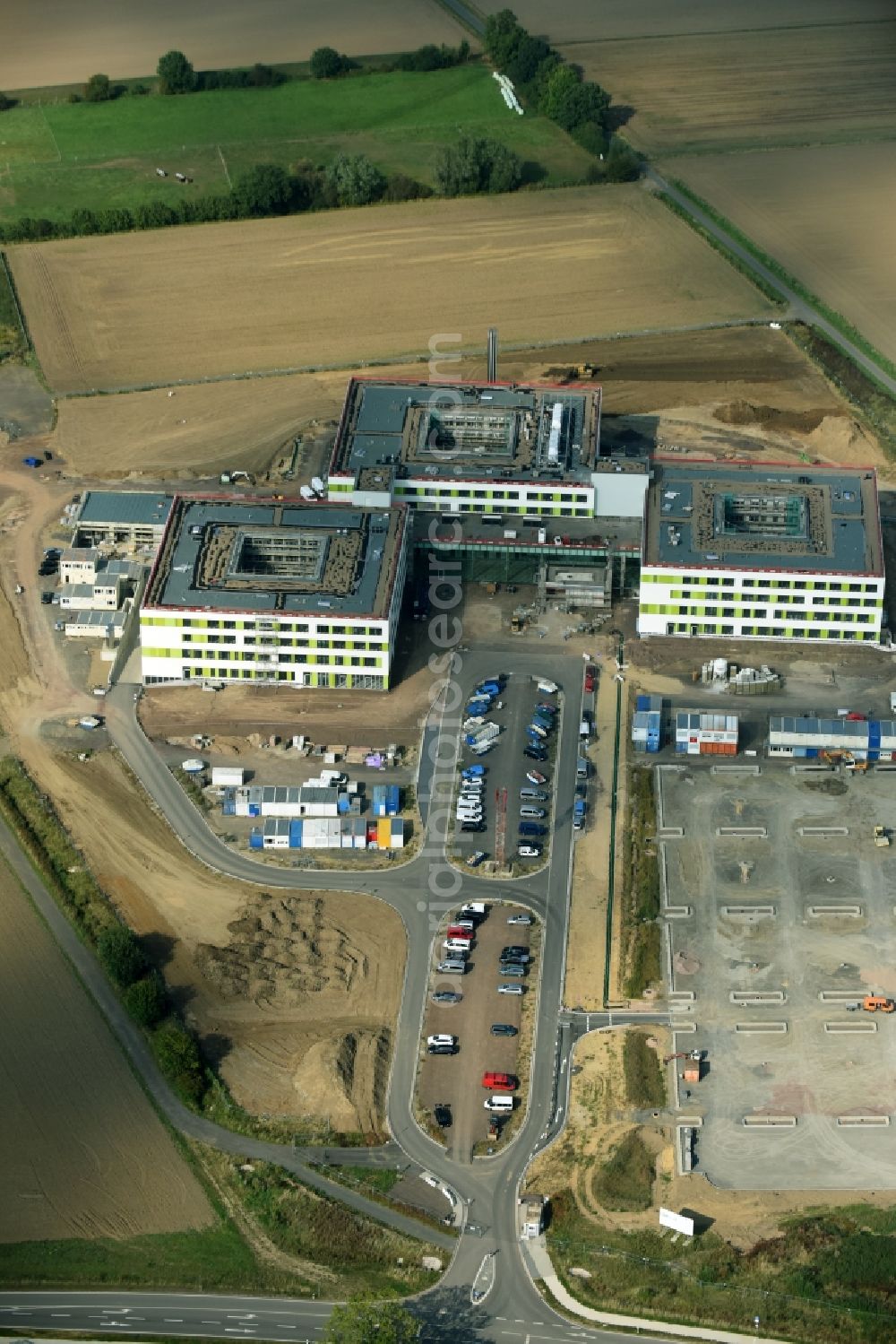 Aerial photograph Obernkirchen - Construction site on the hospital grounds to build a new hospital for the total Schaumburg district of Upper churches in Lower Saxony