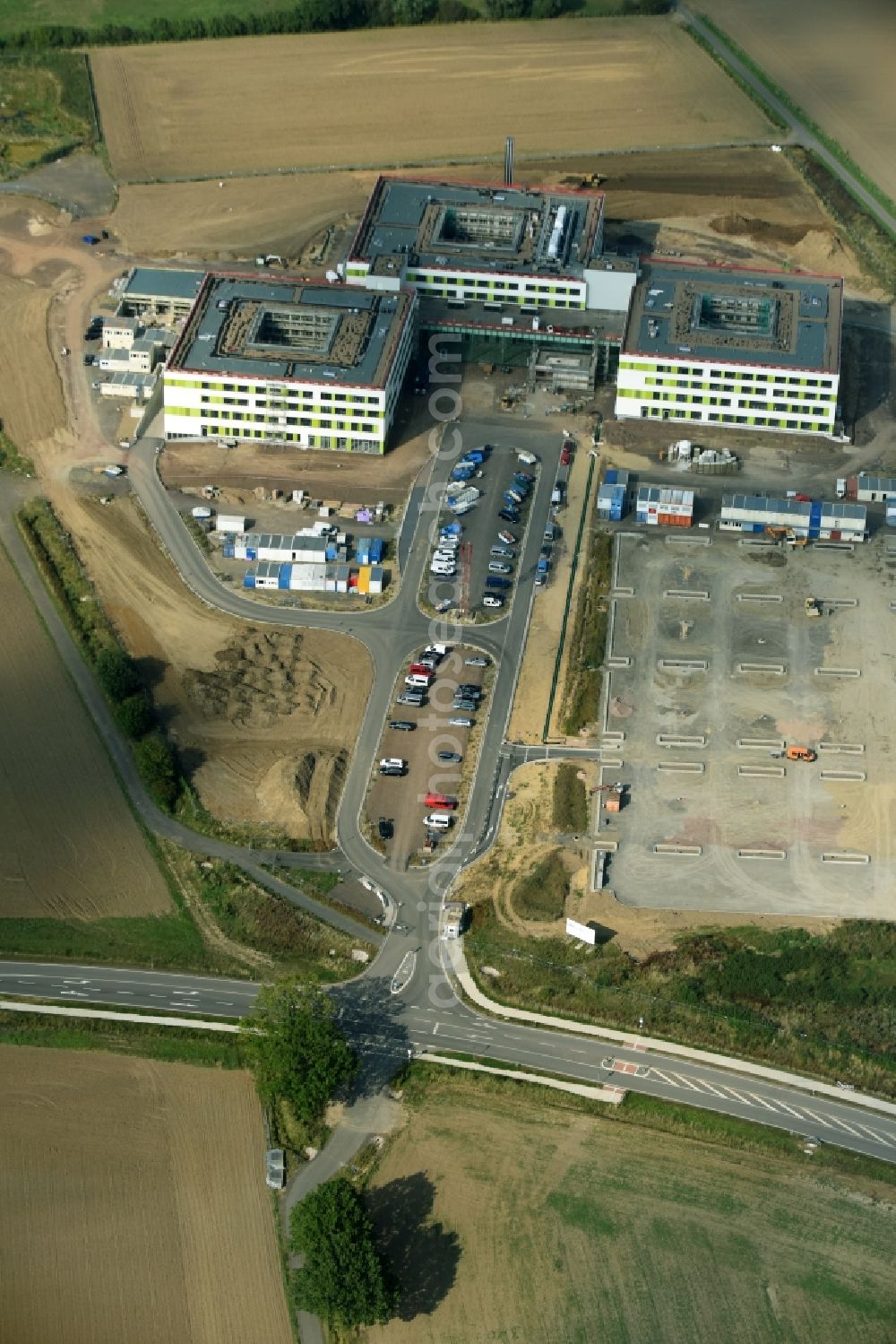 Obernkirchen from above - Construction site on the hospital grounds to build a new hospital for the total Schaumburg district of Upper churches in Lower Saxony