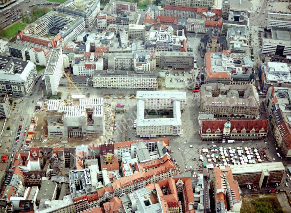 Aerial image Leipzig / Sachsen - Baustelle am Leipziger Marktplatz.