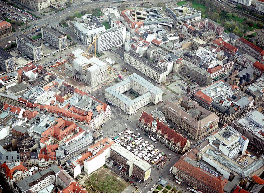 Aerial photograph Leipzig / Sachsen - Baustelle am Leipziger Marktplatz.