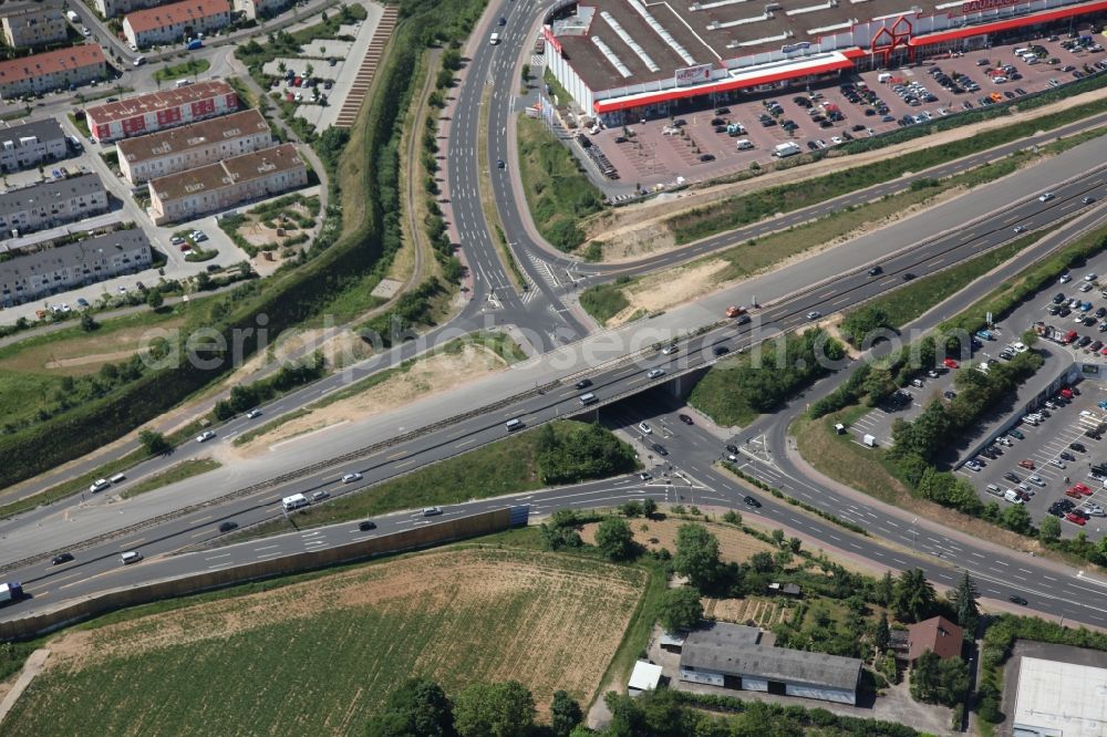 Mainz from above - Construction site on the stretch of the motorway A60 in Mainz in Rhineland-Palatinate