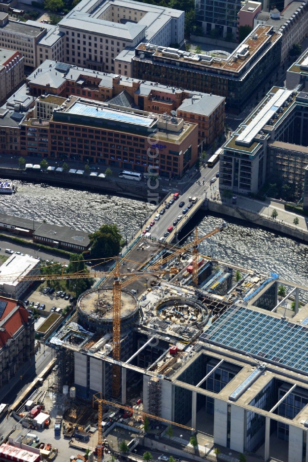 Berlin from above - Extension building site of the government building Marie-Elisabeth-Lüders-Haus in the city centre Berlin