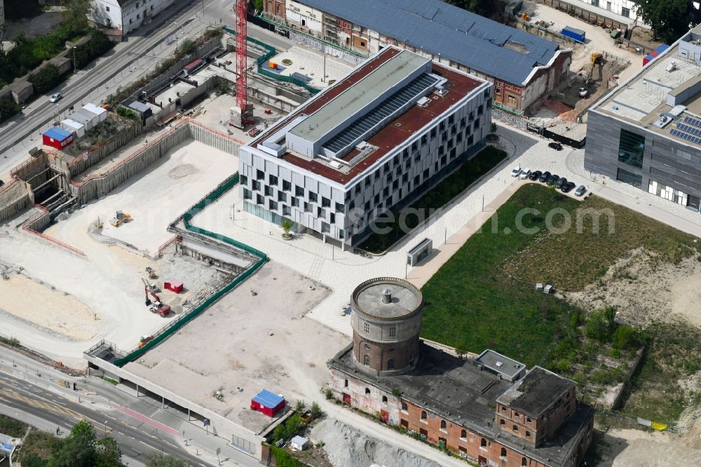 Ingolstadt from above - New construction site the hotel complex on Rossmuehlstrasse in Ingolstadt in the state Bavaria, Germany