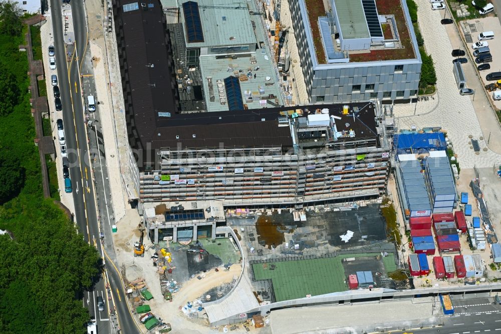 Ingolstadt from above - New construction site the hotel complex on Rossmuehlstrasse in Ingolstadt in the state Bavaria, Germany