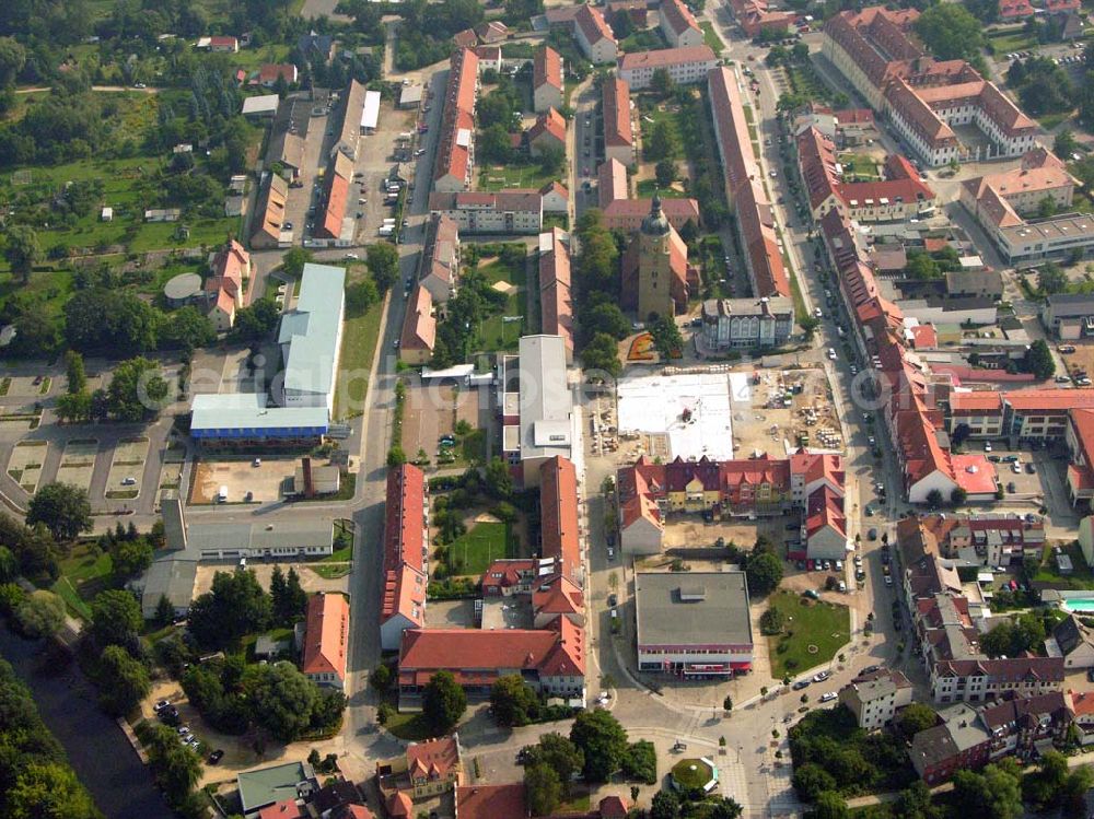 Lübben (Brandenburg) from above - 10.09.2005 Lübben Baustelle am Marktplatz in Lübben