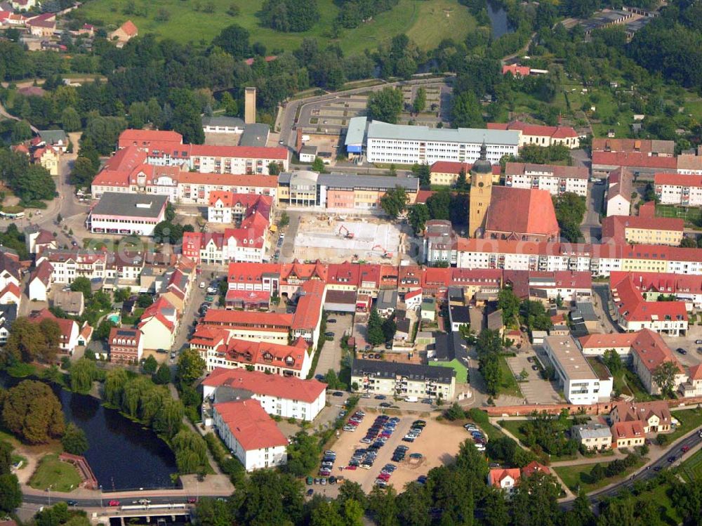 Aerial image Lübben (Brandenburg) - 10.09.2005 Lübben Baustelle am Marktplatz in Lübben