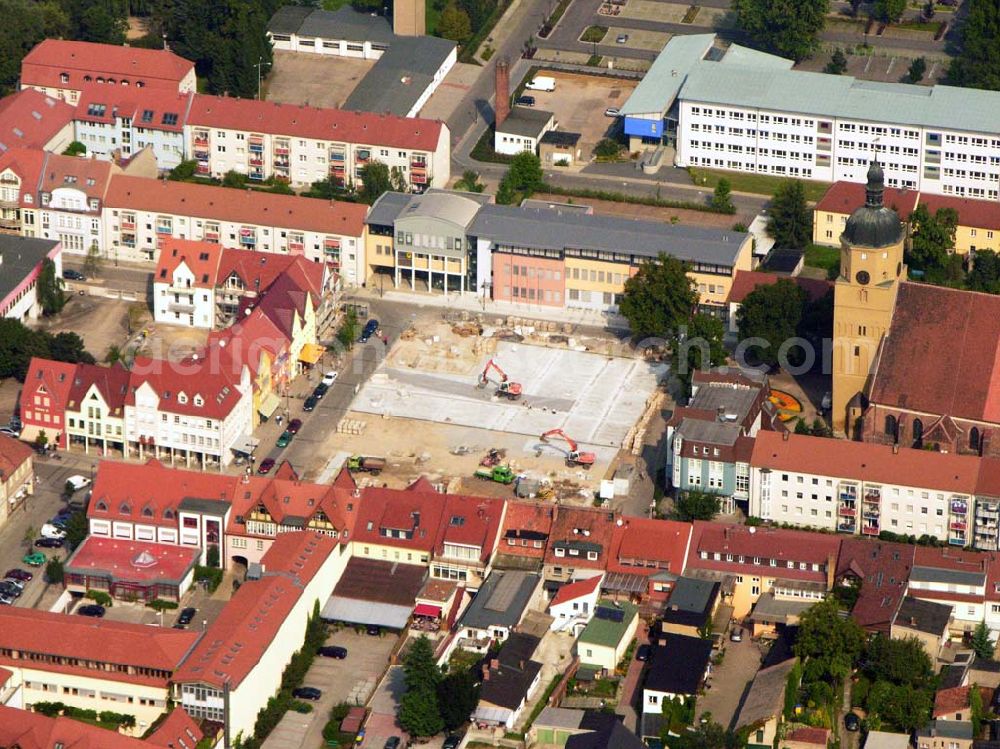 Aerial photograph Lübben (Brandenburg) - 10.09.2005 Lübben Baustelle am Marktplatz in Lübben