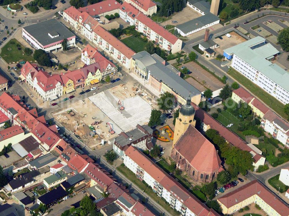 Lübben (Brandenburg) from the bird's eye view: 10.09.2005 Lübben Baustelle am Marktplatz in Lübben