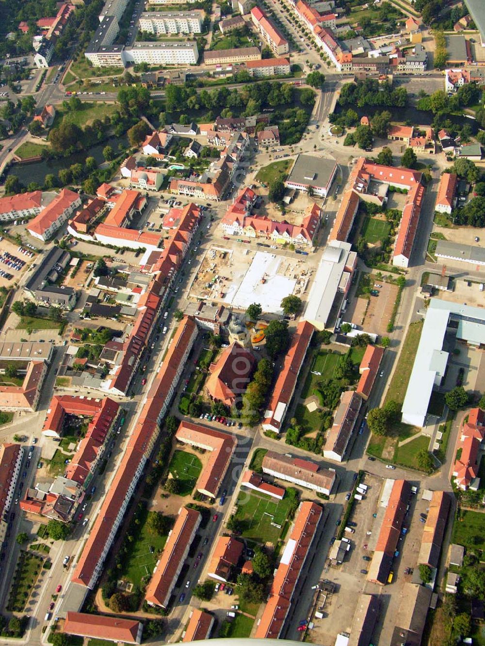 Aerial image Lübben (Brandenburg) - 10.09.2005 Lübben Baustelle am Marktplatz in Lübben