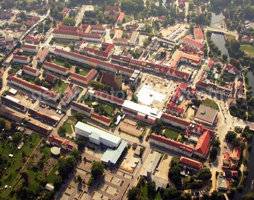 Lübben (Brandenburg) from above - 10.09.2005 Lübben Baustelle am Marktplatz in Lübben