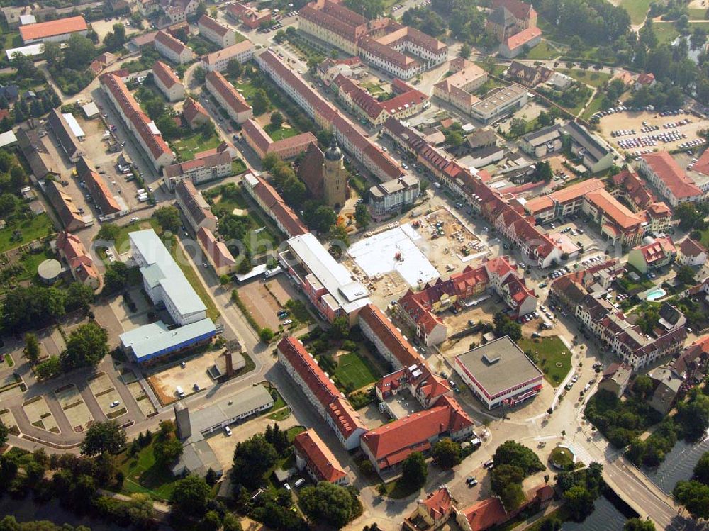 Lübben (Brandenburg) from the bird's eye view: 10.09.2005 Lübben Baustelle am Marktplatz in Lübben