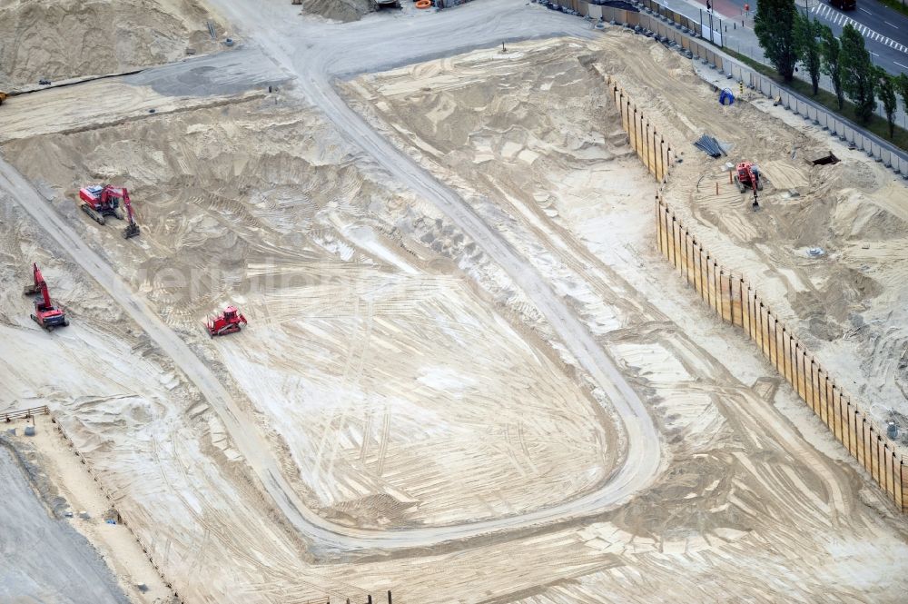 Berlin from above - View of construction site at the exhibition venue Cube City Exhibition Grounds in Berlin Charlottenburg. On the site of the demolished Germany Hall is to be completed by the end of 2013, designed by the architectural firm UNIQUE CODE suitable congress hall