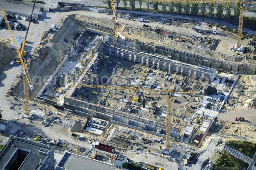 Aerial image Berlin - View of construction site at the exhibition venue Cube City Exhibition Grounds in Berlin Charlottenburg. On the site of the demolished Germany Hall is to be completed by the end of 2013, designed by the architectural firm UNIQUE CODE suitable congress hall