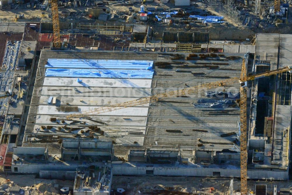 Aerial image Berlin - View of construction site at the exhibition venue Cube City Exhibition Grounds in Berlin Charlottenburg. On the site of the demolished Germany Hall is to be completed by the end of 2013, designed by the architectural firm UNIQUE CODE suitable congress hall