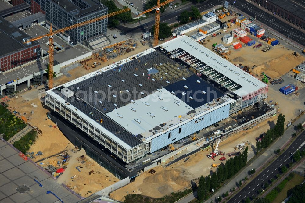 Berlin from the bird's eye view: View of construction site at the exhibition venue Cube City Exhibition Grounds in Berlin Charlottenburg. On the site of the demolished Germany Hall is to be completed by the end of 2013, designed by the architectural firm UNIQUE CODE suitable congress hall