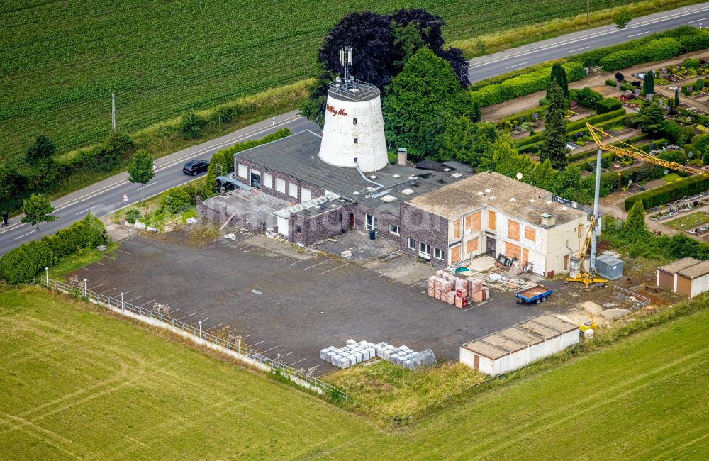 Haltern am See from the bird's eye view: Construction site Muehle MingHao Restaurant, currently unused in the Lippramsdorf district in Haltern am See, Ruhr area, North Rhine-Westphalia, Germany