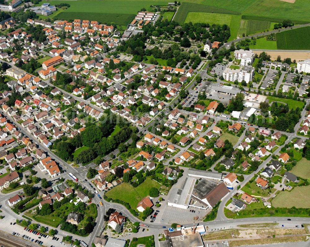 Bad Saulgau from the bird's eye view: Residential area construction site of a mixed development with multi-family houses and single-family houses- New building at the in Bad Saulgau in the state Baden-Wuerttemberg, Germany