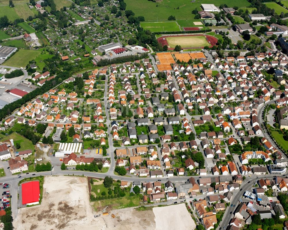 Aerial image Bad Saulgau - Residential area construction site of a mixed development with multi-family houses and single-family houses- New building at the in Bad Saulgau in the state Baden-Wuerttemberg, Germany