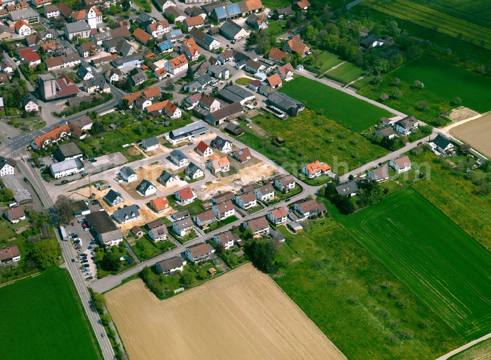 Aerial image Beimerstetten - Residential area construction site of a mixed development with multi-family houses and single-family houses- New building at the in Beimerstetten in the state Baden-Wuerttemberg, Germany