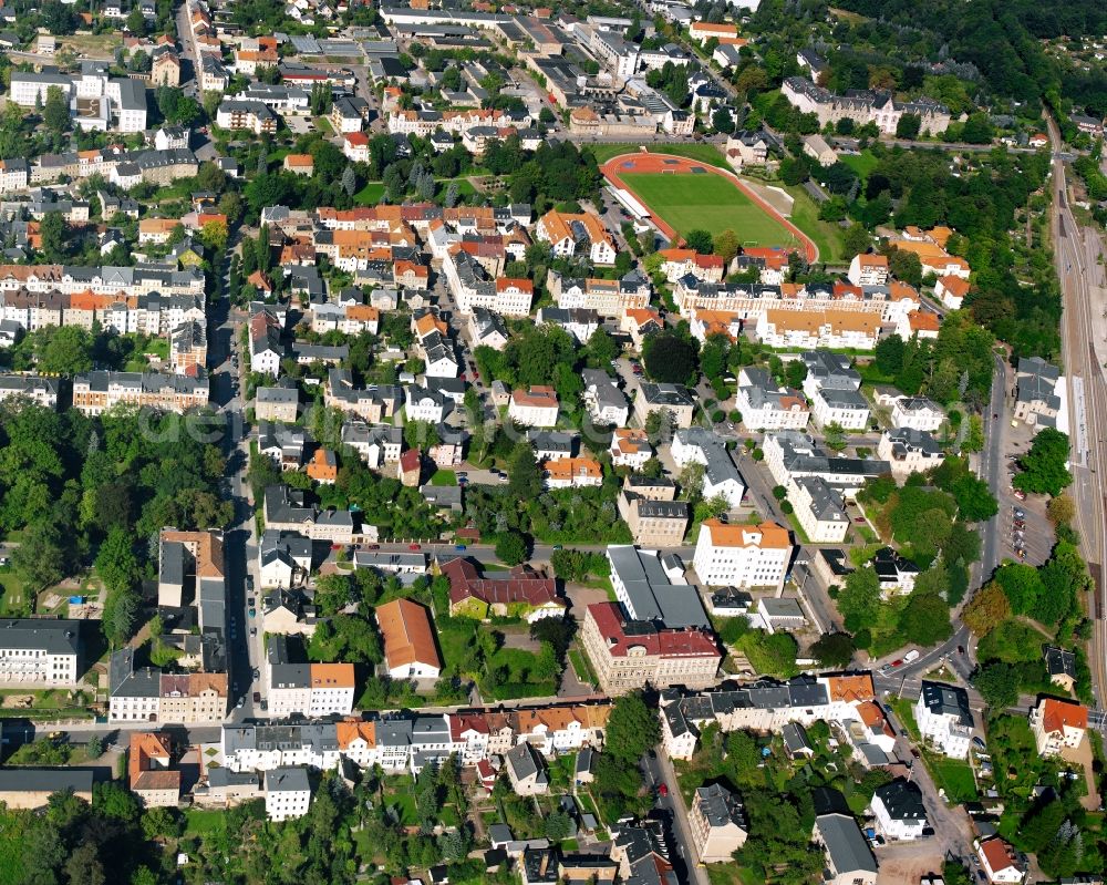 Frankenberg/Sa. from the bird's eye view: Residential area construction site of a mixed development with multi-family houses and single-family houses- New building at the in Frankenberg/Sa. in the state Saxony, Germany