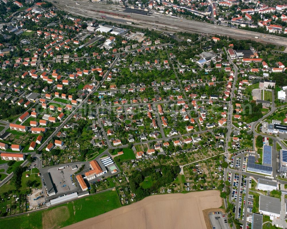 Aerial photograph Freiberg - Residential area construction site of a mixed development with multi-family houses and single-family houses- New building at the in Freiberg in the state Saxony, Germany