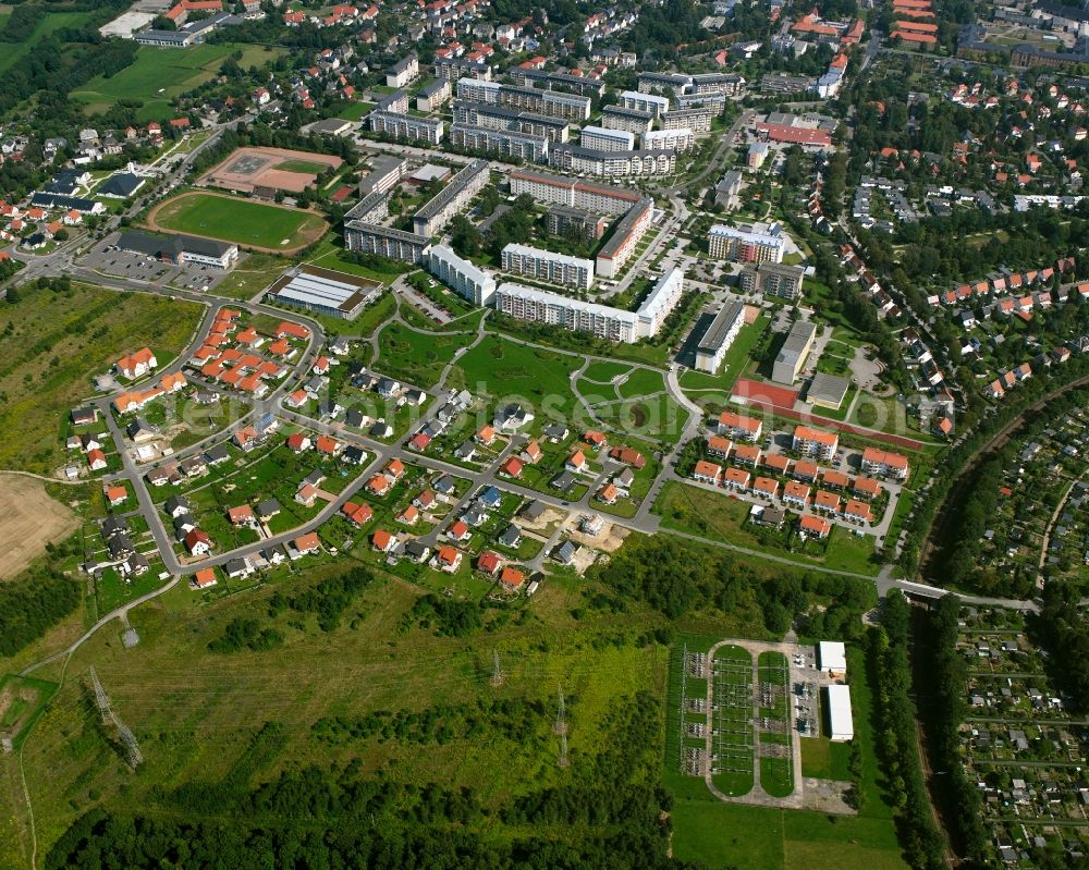 Friedeburg from the bird's eye view: Residential area construction site of a mixed development with multi-family houses and single-family houses- New building at the in Friedeburg in the state Saxony, Germany