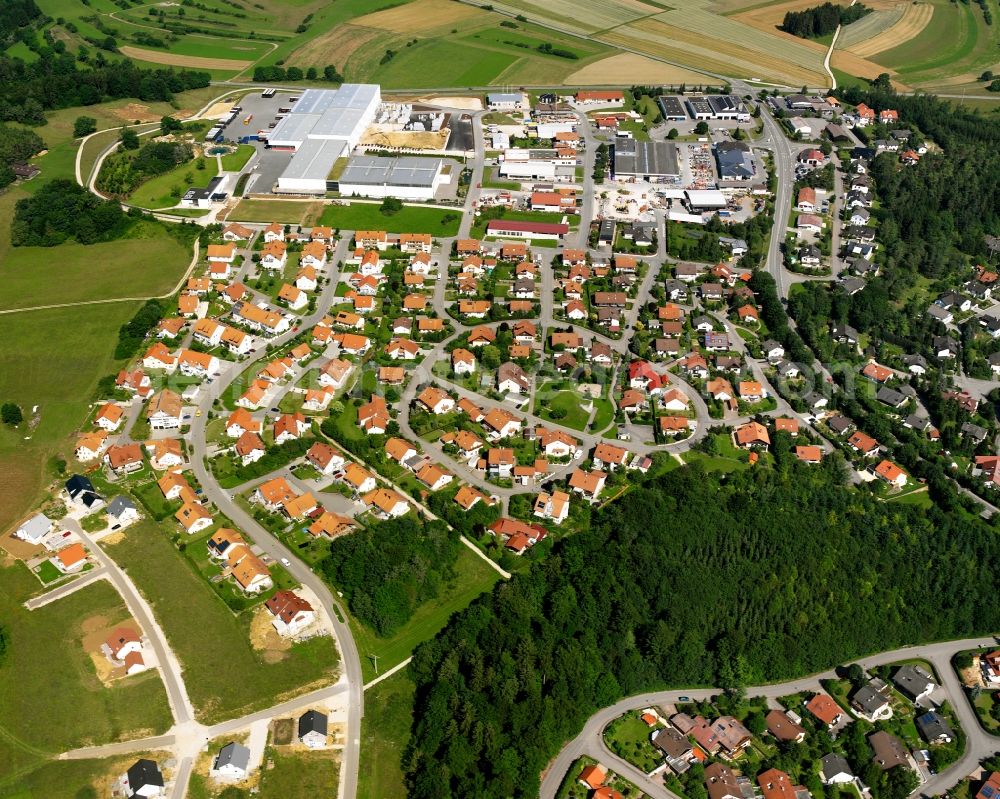 Gammertingen from above - Residential area construction site of a mixed development with multi-family houses and single-family houses- New building at the in Gammertingen in the state Baden-Wuerttemberg, Germany