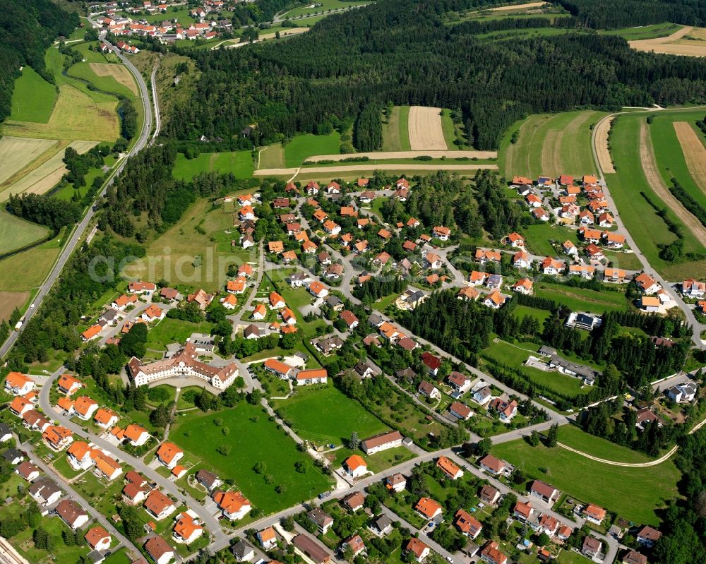 Gammertingen from above - Residential area construction site of a mixed development with multi-family houses and single-family houses- New building at the in Gammertingen in the state Baden-Wuerttemberg, Germany