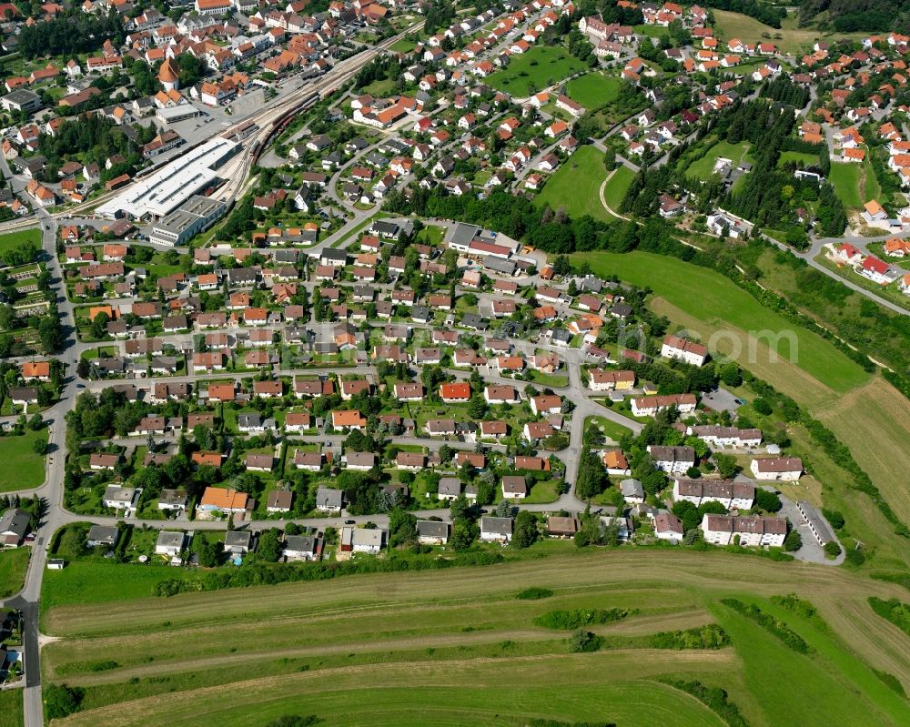 Gammertingen from the bird's eye view: Residential area construction site of a mixed development with multi-family houses and single-family houses- New building at the in Gammertingen in the state Baden-Wuerttemberg, Germany