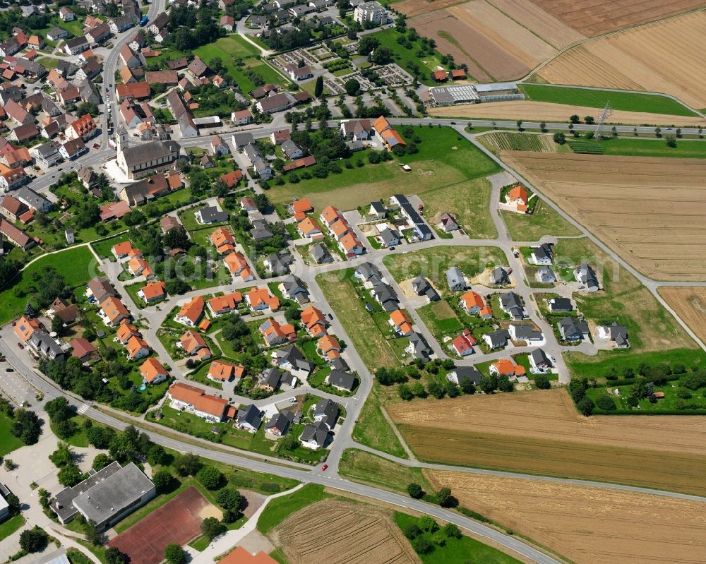 Herbertingen from the bird's eye view: Residential area construction site of a mixed development with multi-family houses and single-family houses- New building at the in Herbertingen in the state Baden-Wuerttemberg, Germany