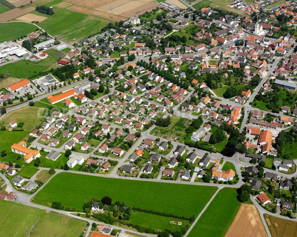 Aerial image Herbertingen - Residential area construction site of a mixed development with multi-family houses and single-family houses- New building at the in Herbertingen in the state Baden-Wuerttemberg, Germany